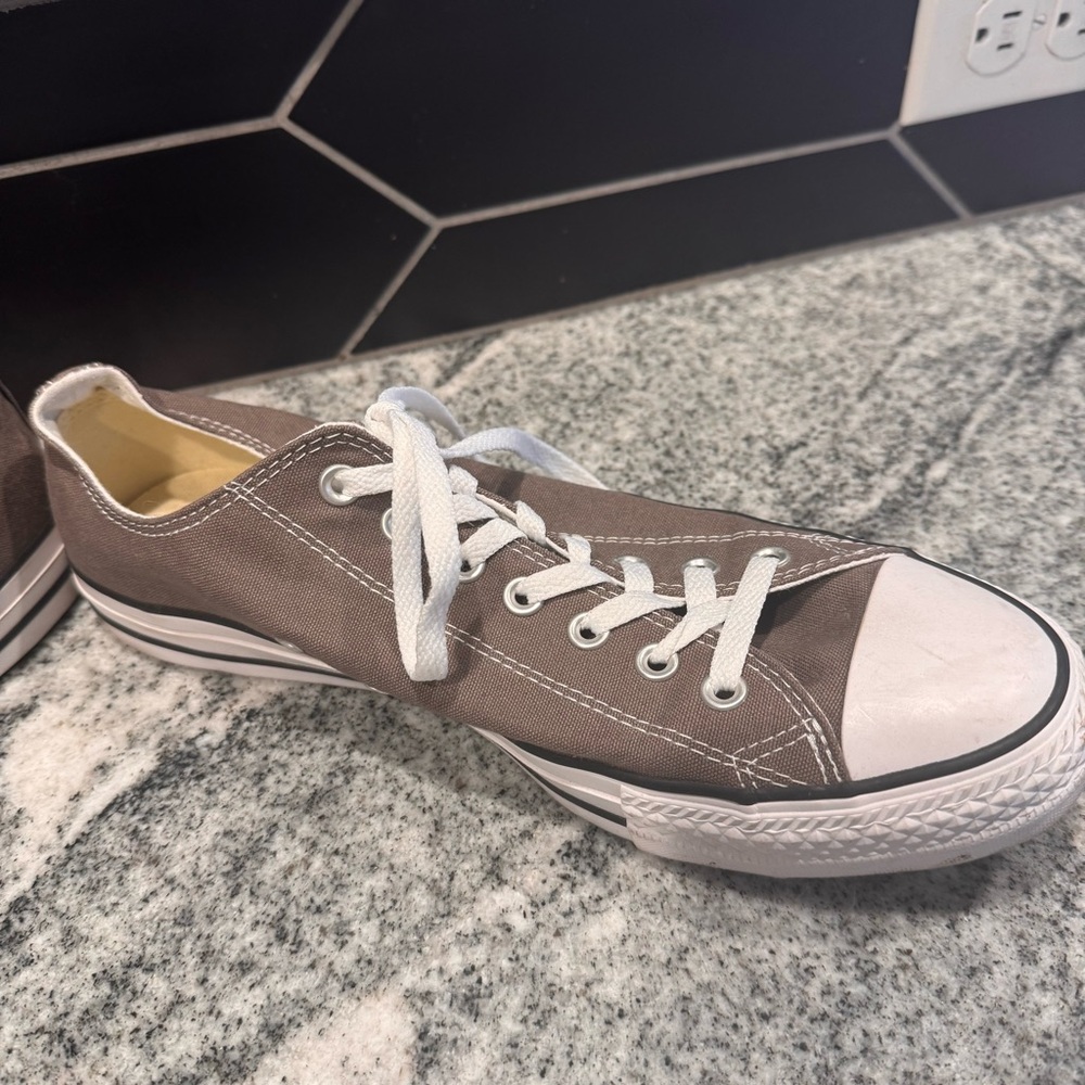 Converse Low Top Canvas Sneakers in Taupe with White Accents - Picture 3 of 7